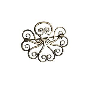 Octopus Sterling Silver Signed Rw Brooch Pin